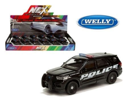 Welly 4.75" 2023 Ford Explorer Police - Black - Display Tray Set of 12