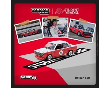 Tarmac Works 1:64 Student Driver Datsun 510 Trans-Am B-Sedan 2.5 Challenge 2023 Daniel Wu - Red - Hobby64
