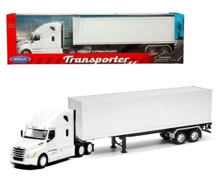 Welly 1:32 Freightliner Cascadia Container - White with Plain White Box Trailer - Transporter