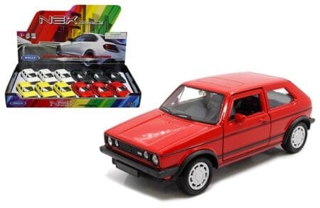 Welly 4.75" 2017  Volkswagen Golf GTI P/B (Black-Red-White-Yellow) - Display Tray Set of 12