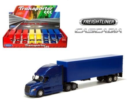 Welly 1:64 Freightliner Cascadia Tractor Trailer - Plain 3 Colors - Transporter - Display Tray Set of 8