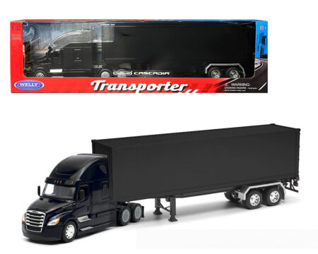 Welly 1:32 Freightliner Cascadia Container - Black with Plain Black Box Trailer - Transporter