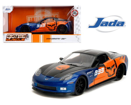 Jada 1:24 2006 Chevrolet Corvette Z06 #333 Spirit Racing - Black Blue Orange - Bigtime Muscle