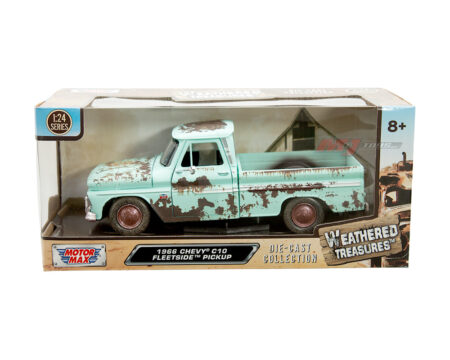 Motormax 1:24 1966 Chevrolet C10 Fleetside Pickup - Light Green with Rust - Weathered Treasures