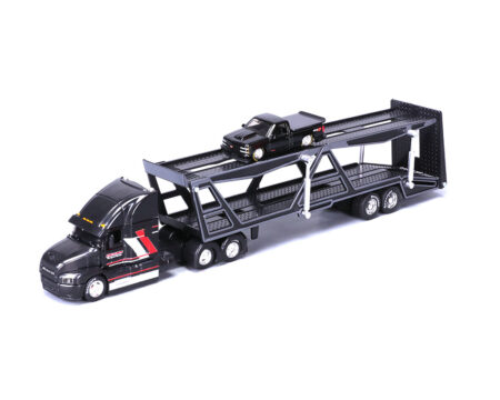 Maisto 1:64 Mack Transporter Open Trailer w/ 1993 Chevrolet 454 SS Pickup - Black - Design Transporters - Image 2