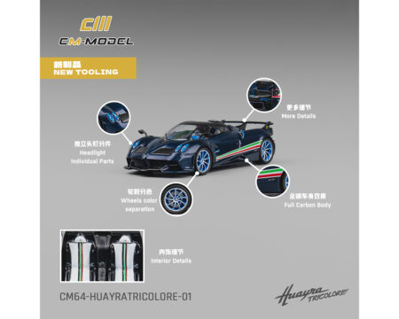 (Preorder) CM Model 1:64 Pagani Huayra - Tricolor Carbon Blue - Limited Edition