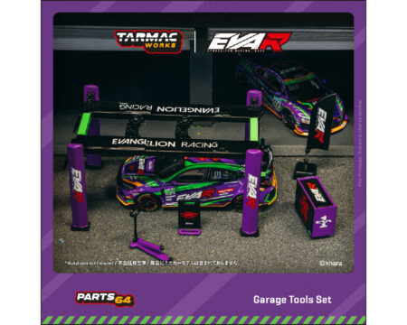 (Preorder) Tarmac Works 1:64 Garage Tools Set with 4-Post Lift - Evangelion Racing - Parts64