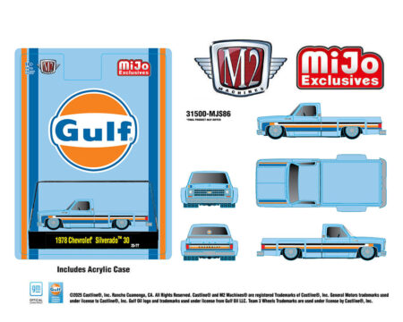 (Preorder) M2 Machines 1:64 1978 Chevrolet Silverado 30 Custom GULF - Blue - MiJo Exclusives Limited Edition
