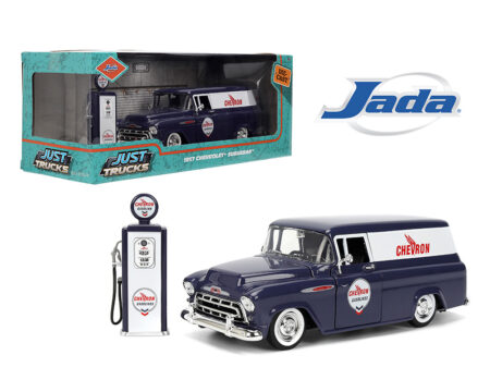 Jada 1:24 1957 Chevrolet Suburban with Chevron Gas Pump - Blue - Just Trucks