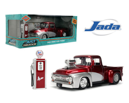 Jada 1:24 1956 Ford F-100 Pickup with Gas Pump - Red/Silver - Just Trucks