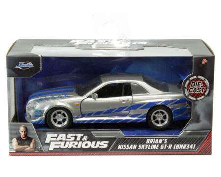 Jada 1:32 Brian's 2002 Nissan Skyline GT-R-R34 - Silver - Fast & Furious