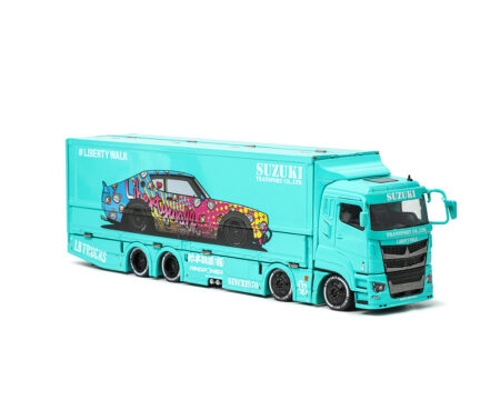 (Preorder) GCD 1:64 Liberty Walk LB-Trucks Mitsubishi Fuso Super Great Transporter LBWK - Blue - Image 2