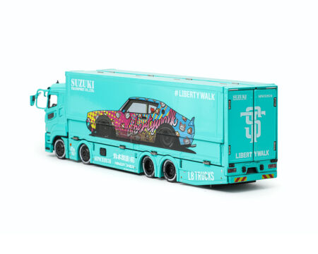 (Preorder) GCD 1:64 Liberty Walk LB-Trucks Mitsubishi Fuso Super Great Transporter LBWK - Blue - Image 3