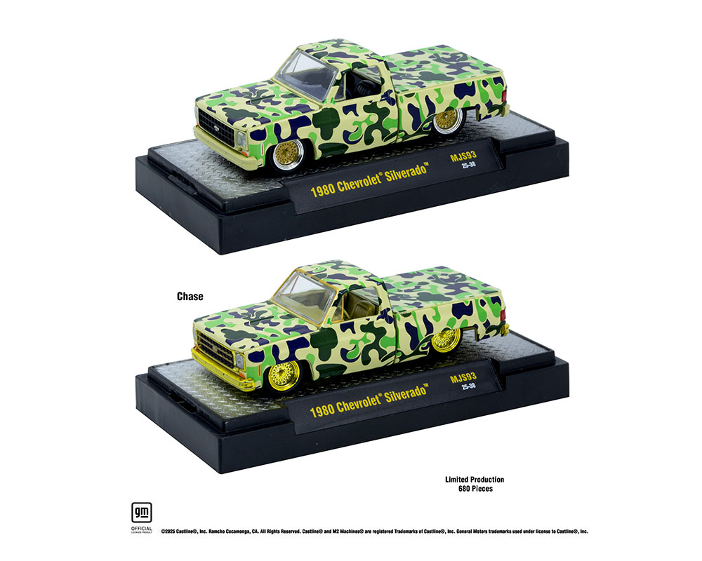 1980 シボレー・シルバラード カスタム - カモフラージュ(チェイスカー) M2 Machines 1:64 1980 Chevrolet Silverado Custom - Camouflage