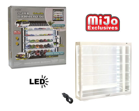 Showcase 5-Tier LED Display Case Desktop or Wall Mount - White Case with Mirror Rear Panel - MiJo Exclusives