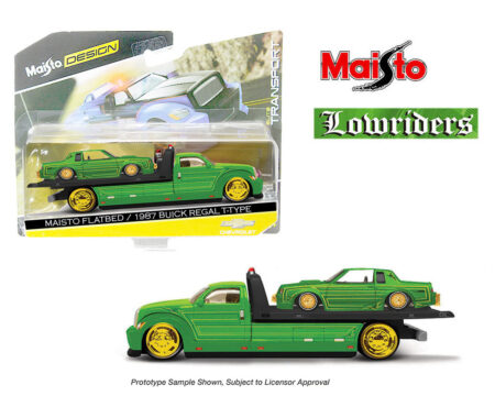 Maisto 1:64 Maisto Flatbed w/ 1987 Buick Regal T-Type Lowriders -Green - Design Elite Transport