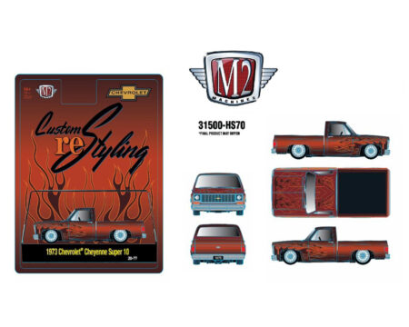 (Preorder) M2 Machines 1:64 1973 Chevrolet Cheyenne Super 10 Custom Re Styling - Brown w/ Flames - Hobby Exclusive