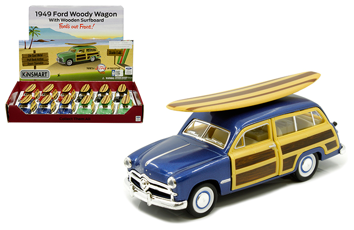 Kinsmart 1:40 1949 Ford Woody Wagon w/ Longboard - Display Tray