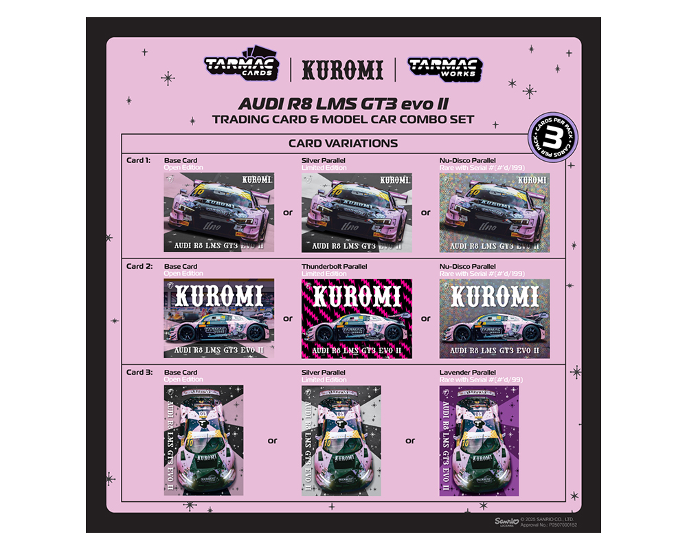 (Preorder) Tarmac Works 1:64 Audi R8 LMS GT3 evo II Kuromi - Uno Racing Macau GT Cup - FIA GT World Cup 2024 - Adderly Fong - Hobby64 & Tarmac Cards - Image 2