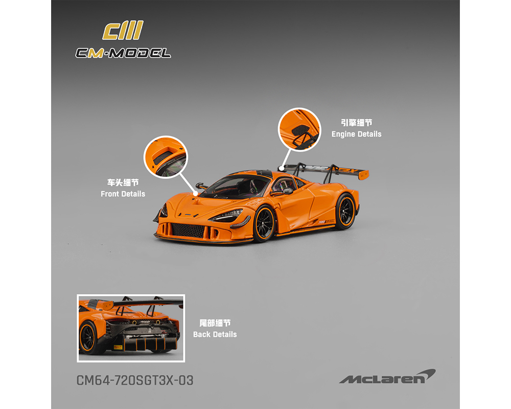 Preorder) CM Model 1:64 Mclaren 720SGT3X - Papaya Orange - M & J
