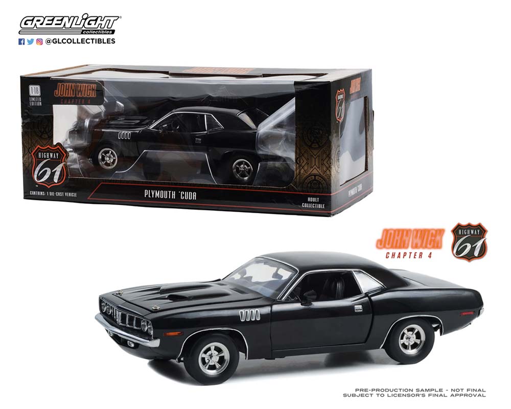 Highway 61 1:18 Plymouth 'Cuda - Black - John Wick Chapter 4 - Image 2