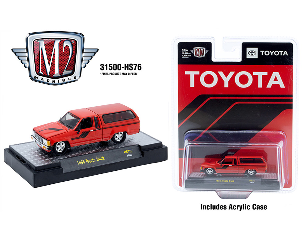 M2 Machines 1:64 1985 Toyota Truck with Camper Shell - Red- Hobby