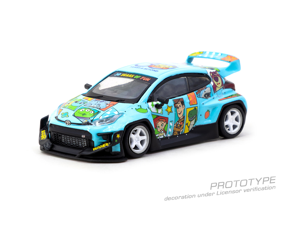 (Preorder) Tarmac Works 1:64 Pandem Toyota GR Yaris Disney Toys Story 30th Anniversary with Trading Card Combo Set - Image 2