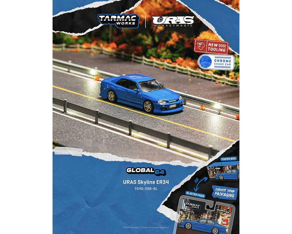 Preorder) Tarmac Works 1:64 URAS Skyline ER34 - Blue - Global64