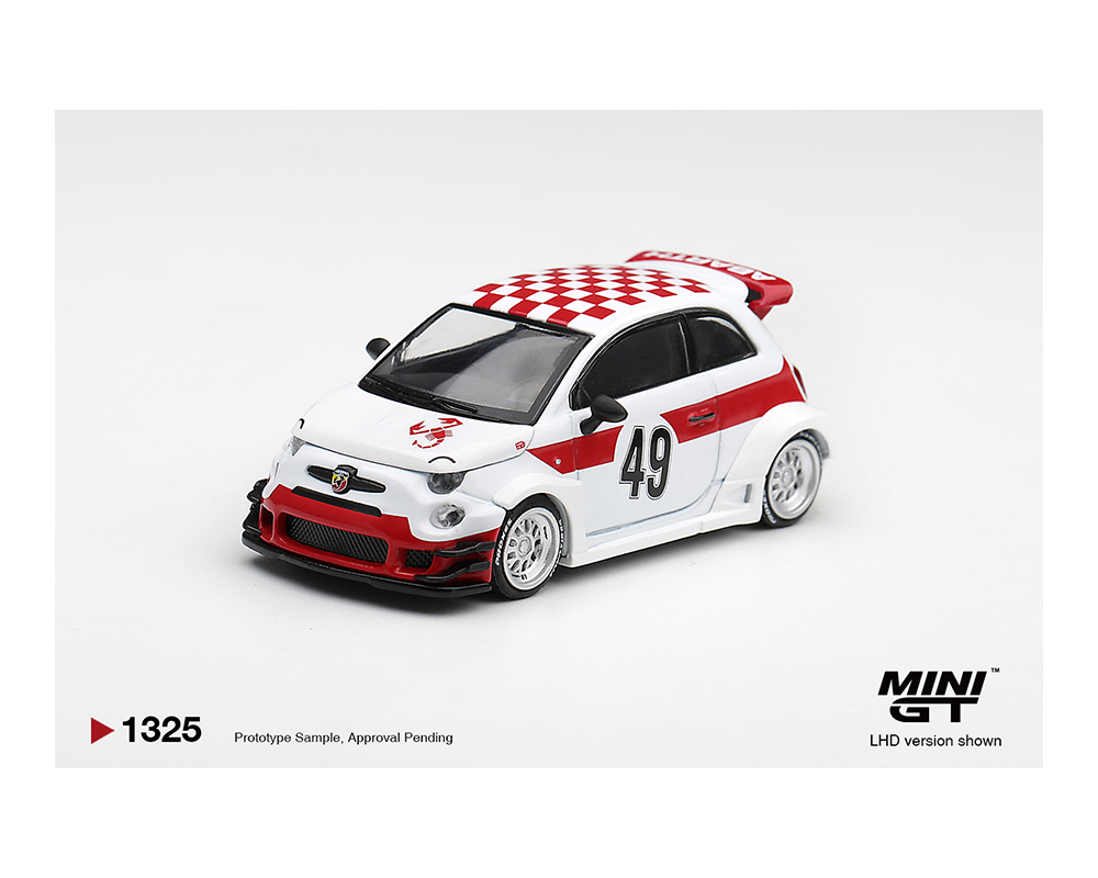 (Preorder) Mini GT 1:64 Abarth 595 LB-WORKS x Abas Works 1000 TC Tribute - White - Limited Edition - Image 2