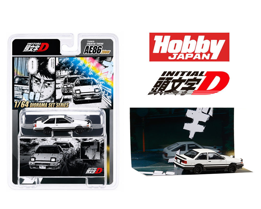 (Preorder) Hobby Japan 1:64 Initial D Diorama Set Series Toyota Sprinter Trueno (AE86) 2-Door Initial D Shinji Inui VS Takumi Fujiwara