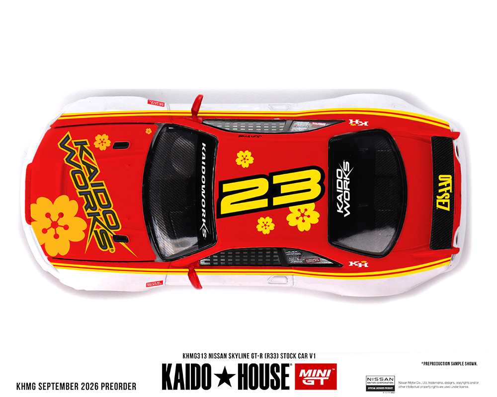 (Preorder) Kaido House x Mini GT Nissan Skyline GT-R (R33) Kaido Stock Car V1 - White w/ Red Two-tone - Image 2