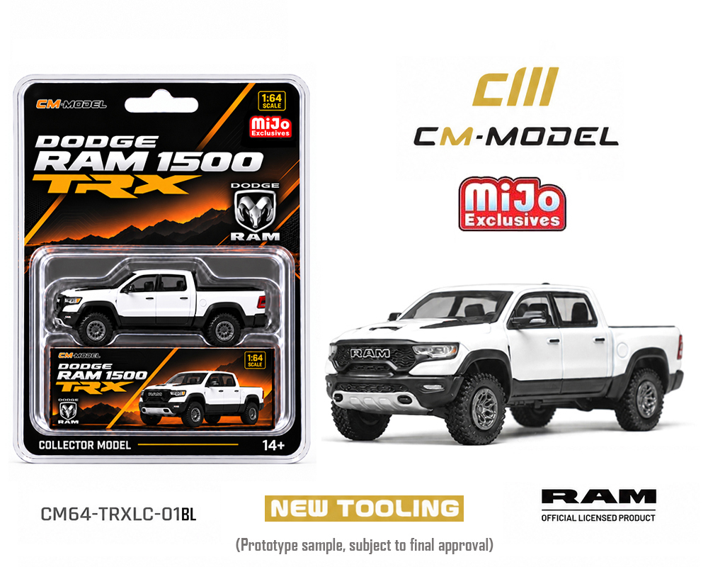 (Preorder) CM Model 1:64 2024 Dodge Ram 1500 TRX 6.2L Supercharged V8 – Final Edition Stellantis Diamond - White Crystal Pearl - Mijo Exclusives Limited Edition