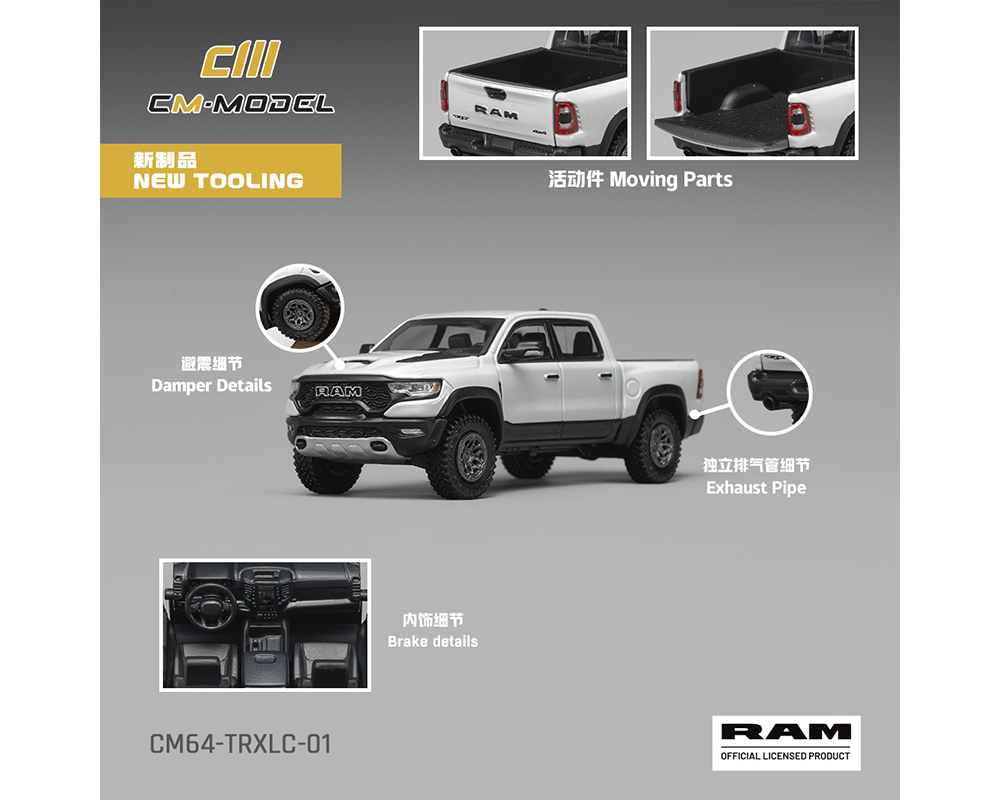 (Preorder) CM Model 1:64 2024 Dodge Ram 1500 TRX 6.2L Supercharged V8 – Final Edition Stellantis Diamond - White Crystal Pearl - Mijo Exclusives Limited Edition - Image 2