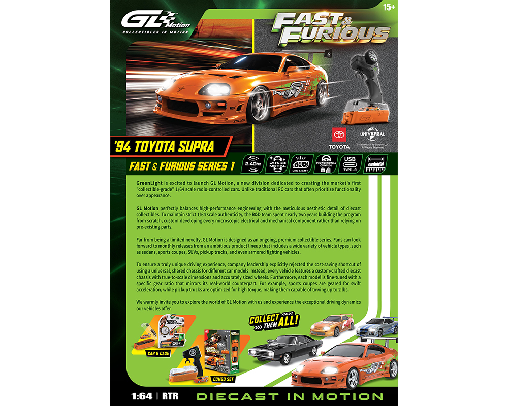 (Preorder) Greenlight Motion 1:64 RC The Fast & The Furious 1994 Toyota Supra "Brian's Supra" Combo Set - Image 3