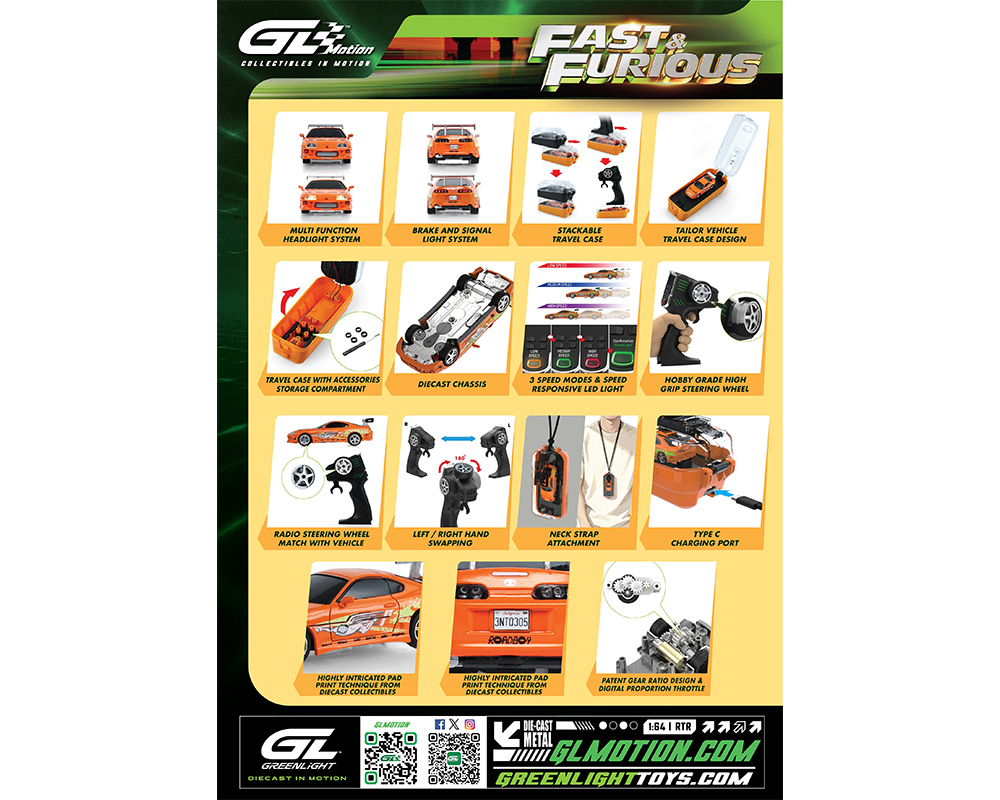 (Preorder) Greenlight Motion 1:64 RC The Fast & The Furious 1994 Toyota Supra "Brian's Supra" Combo Set - Image 4