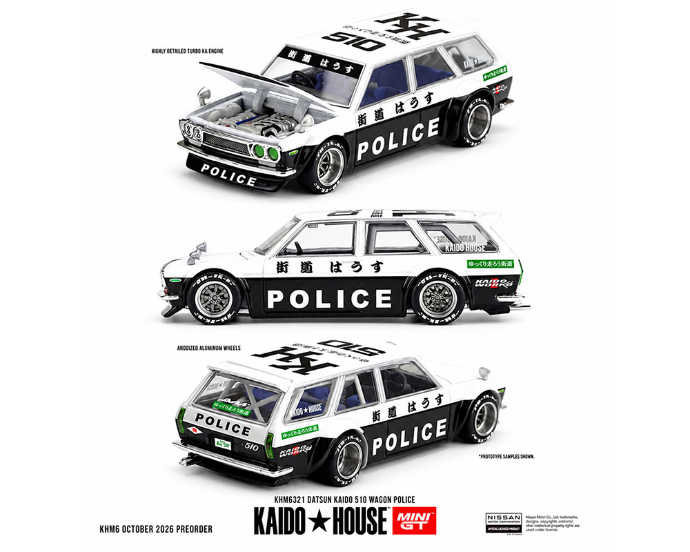 (Preorder) Kaido House x Mini GT Datsun KAIDO 510 Wagon Police - Black White Two-Tone