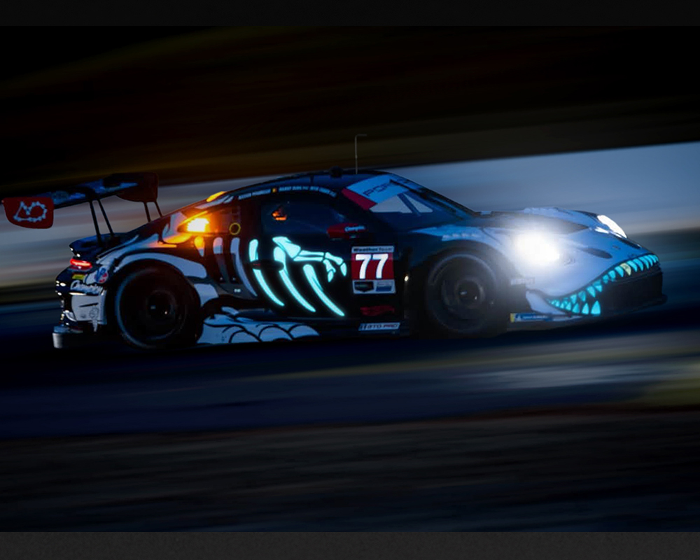 (Preorder) Mini GT 1:64 Porsche 911 GT3 R (992) #77 AO Racing "Skeleton Rexy" 2026 IMSA Petit Le Mans - (Glow in the Dark) - Limited Edition - Image 5