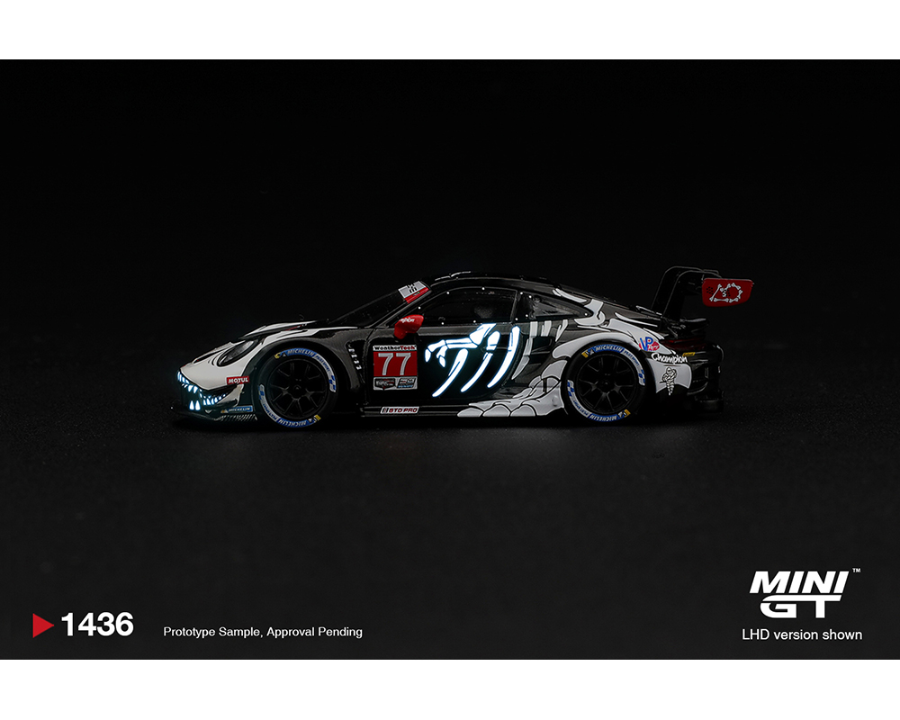 (Preorder) Mini GT 1:64 Porsche 911 GT3 R (992) #77 AO Racing "Skeleton Rexy" 2026 IMSA Petit Le Mans - (Glow in the Dark) - Limited Edition - Image 4